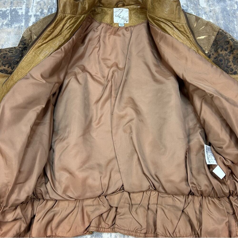 Vintage 80’s John Weitz Brown Cooper Gold Black Leather Bomber Jacket Large - Picture 8 of 13
